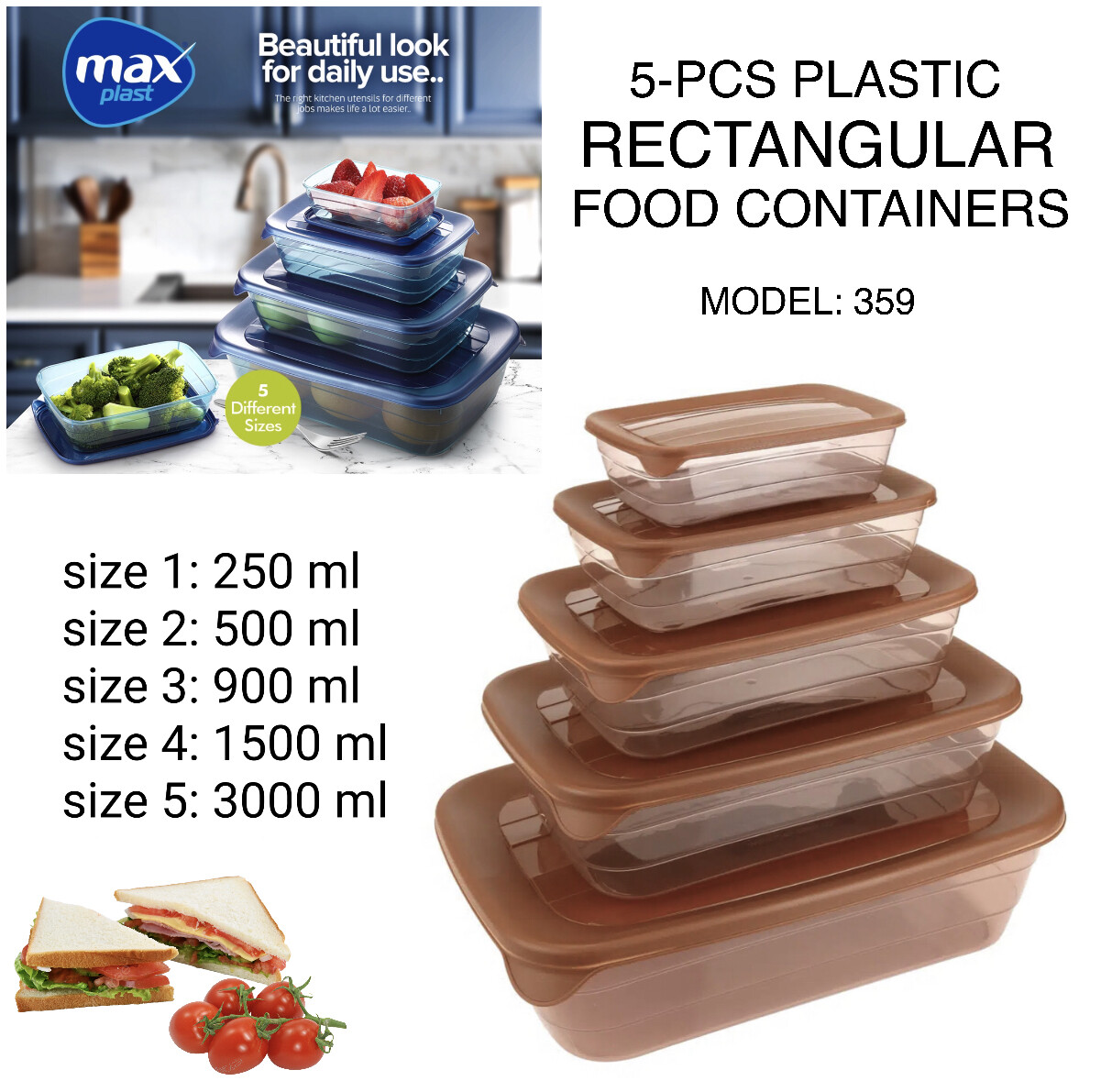 “MAX” 5-Pcs Containers
