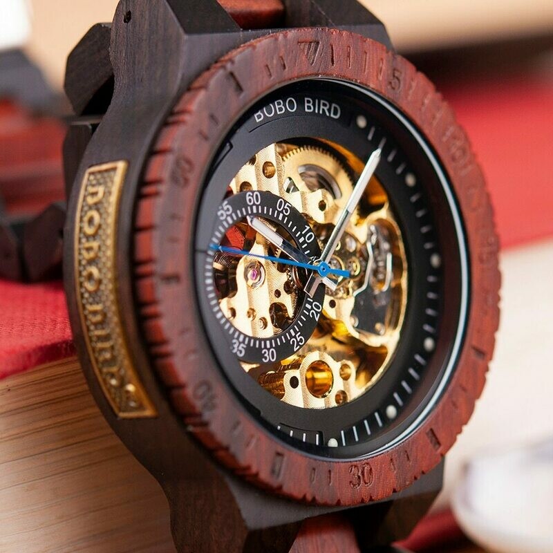 BOBO BIRD Wooden Mechanical Watch Men Relogio Masculino Big Mens Watches Top Brand Luxury Timepieces W-R05