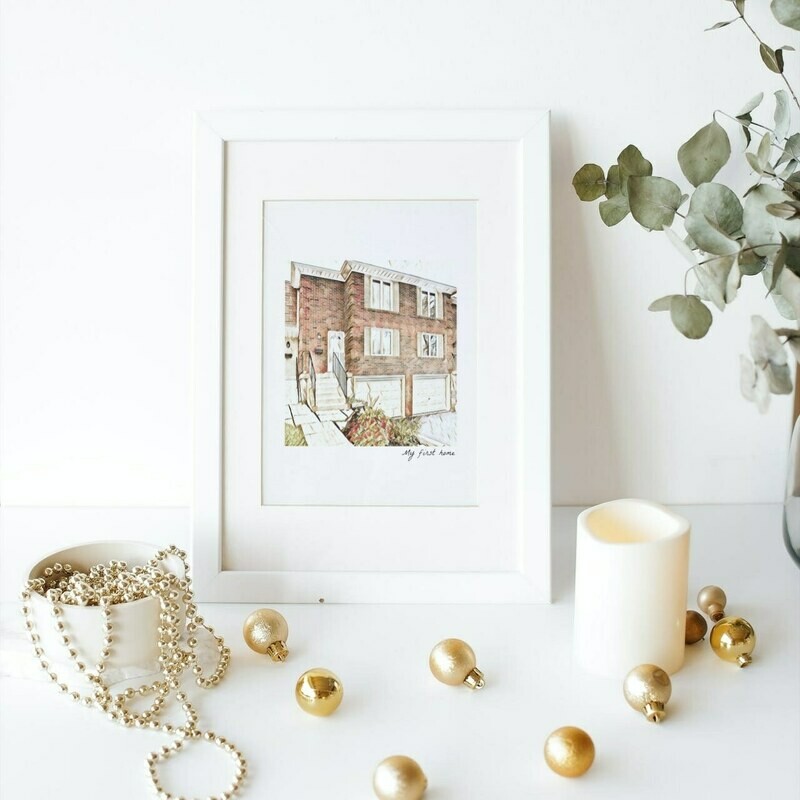 Personalized digital artwork of home in 8&quot; x 10&quot; Matted Frame