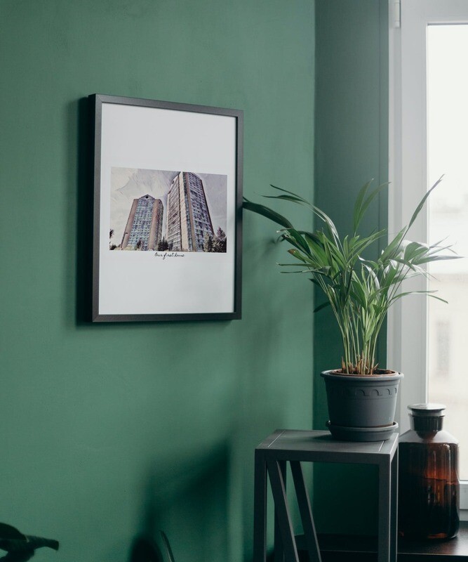 Personalized digital artwork of home in 12&quot; x 16&quot; Matted Frame