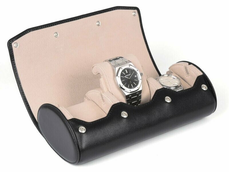 LEATHER WATCH STORAGE CASE FOR 3 WATCHES IN BLACK