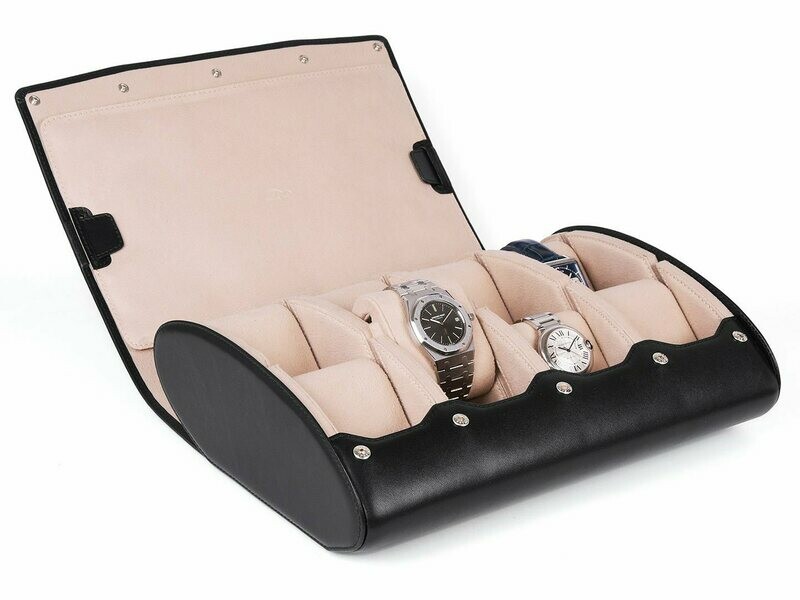 LEATHER WATCH STORAGE CASE FOR 8 WATCHES IN BLACK