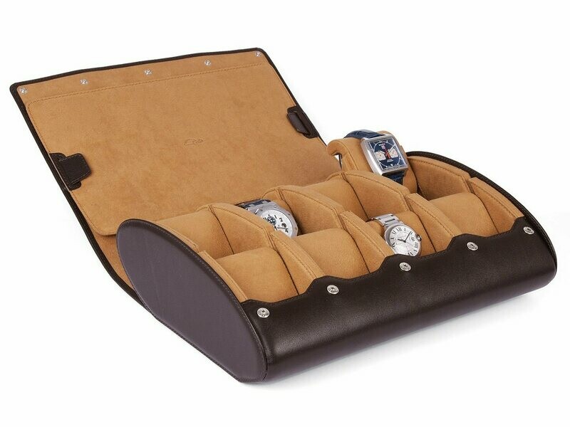 LEATHER WATCH STORAGE CASE FOR 8 WATCHES IN DARK BROWN