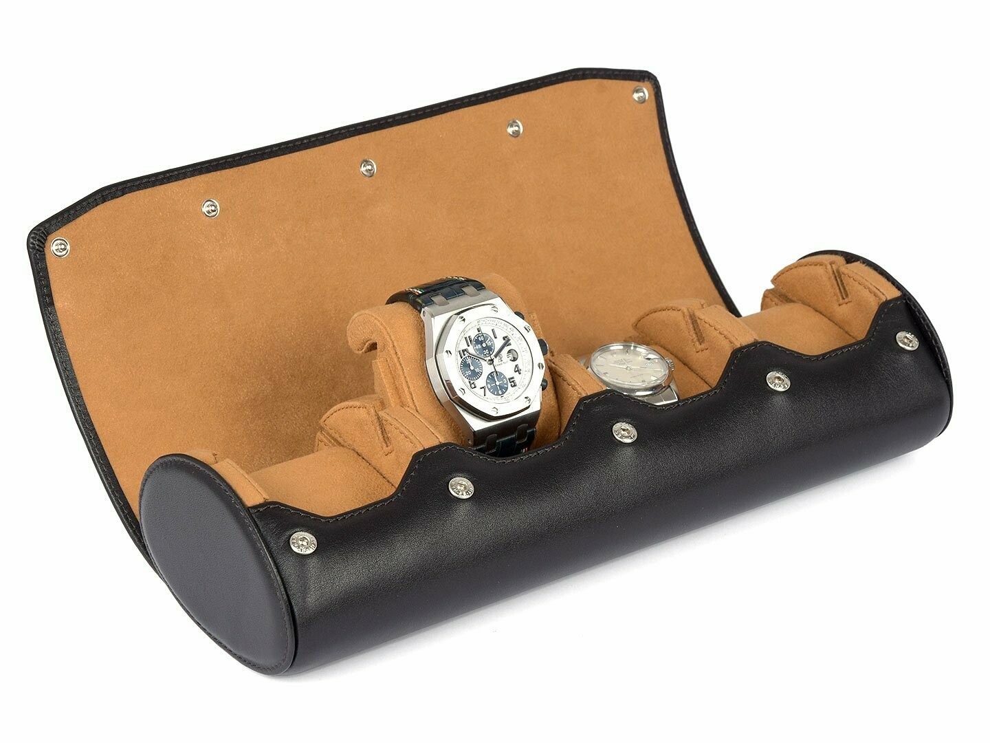 LEATHER WATCH STORAGE CASE FOR 4 WATCHES IN DARK BROWN
