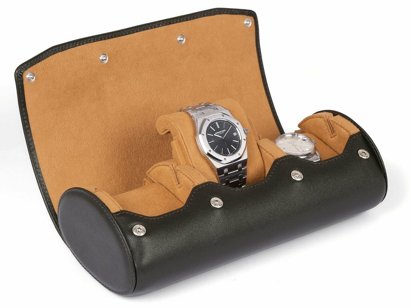 LEATHER WATCH STORAGE CASE FOR 3 WATCHES IN DARK BROWN