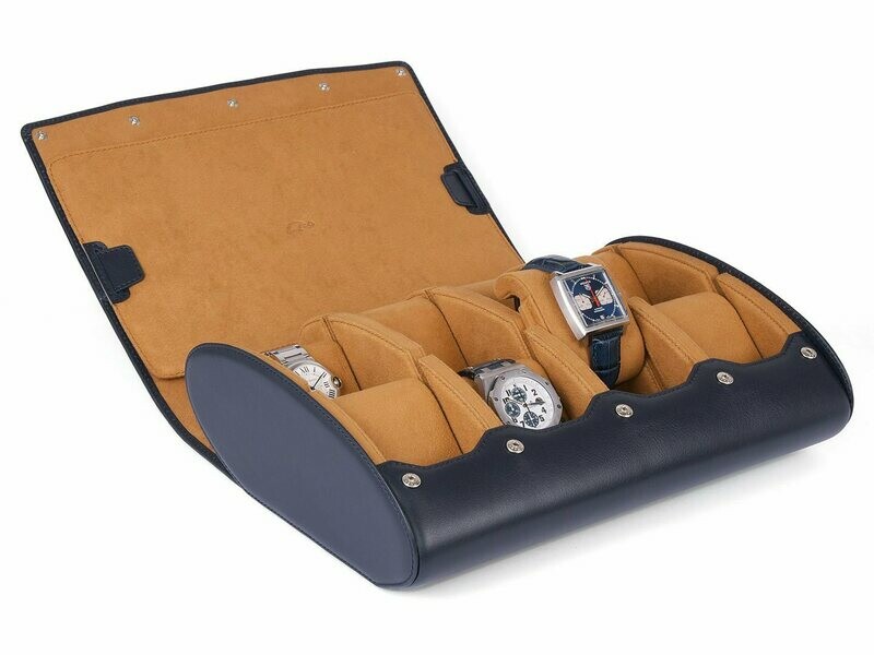 LEATHER WATCH STORAGE CASE FOR 8 WATCHES IN NAVY BLUE