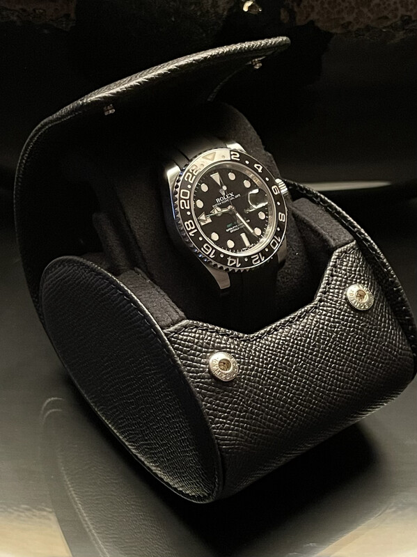 LEATHER WATCH STORAGE CASE FOR 1 WATCH IN BLACK EPSOM