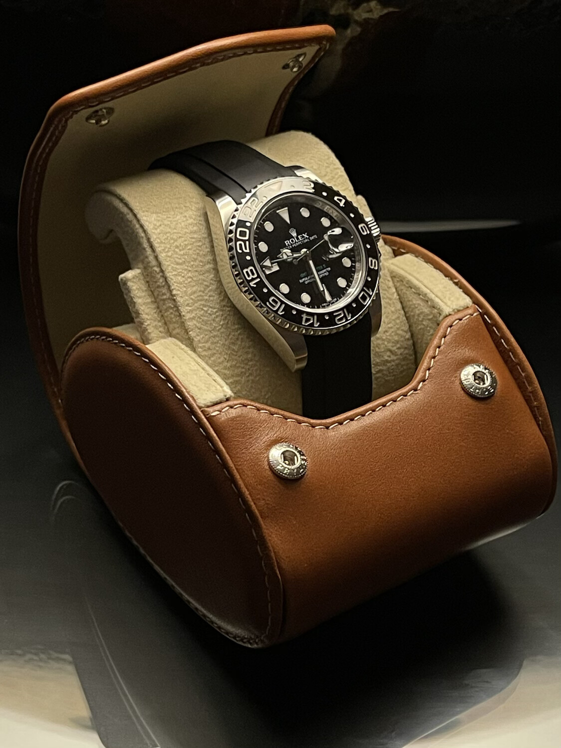 LEATHER WATCH STORAGE CASE FOR 1 WATCH IN COGNAC LIGHT BROWN