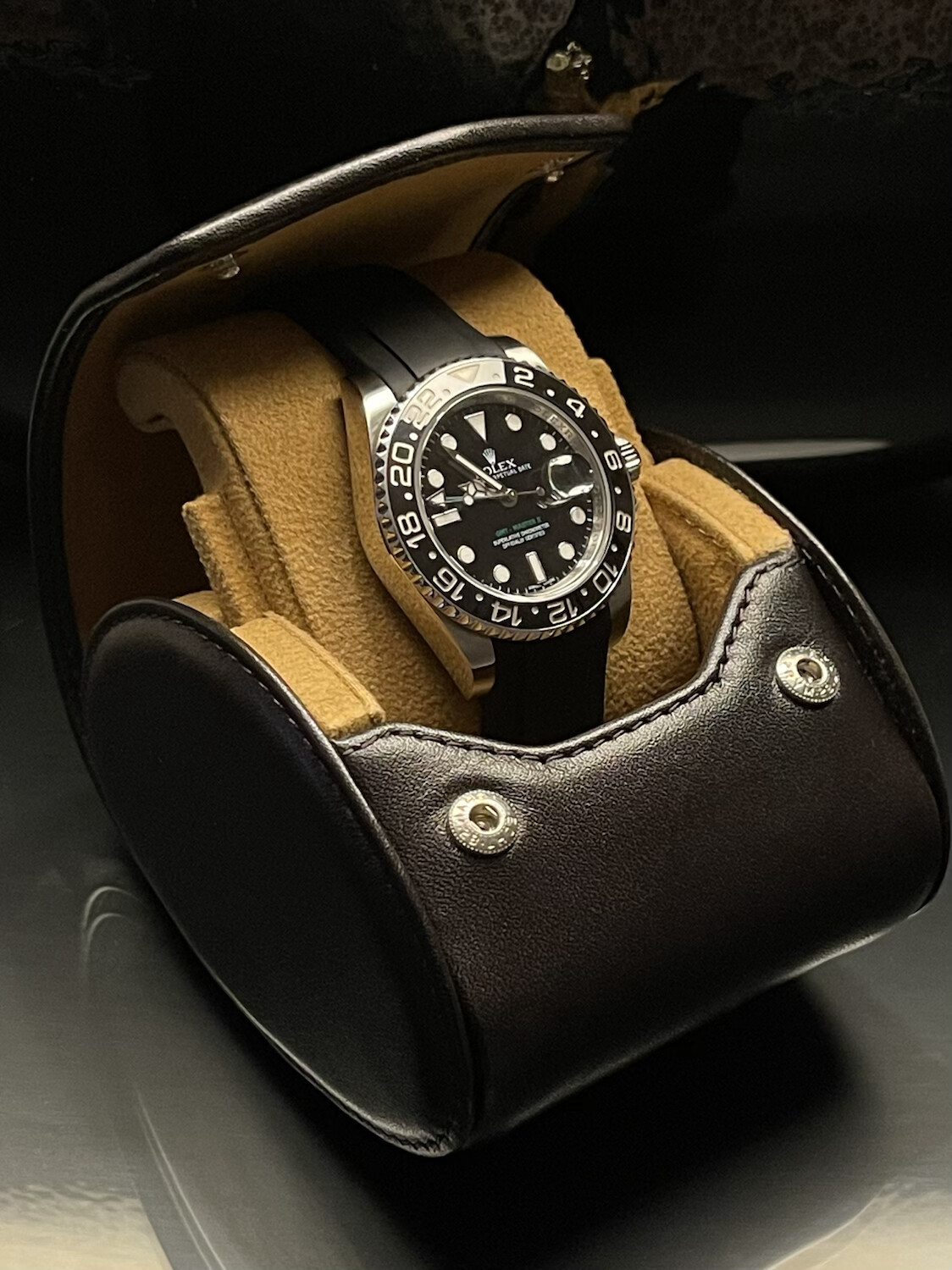 LEATHER WATCH STORAGE CASE FOR 1 WATCH IN DARK BROWN