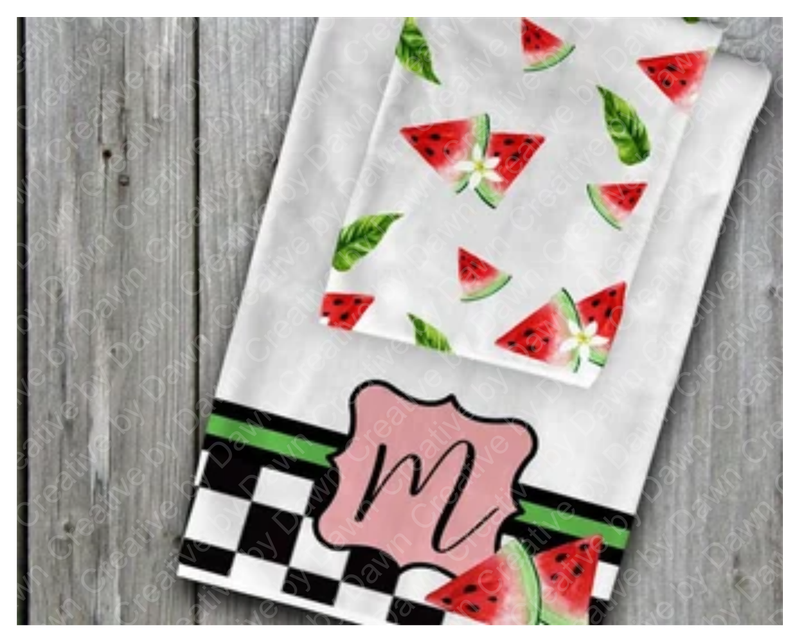 Watermellon w/ monogram Towels