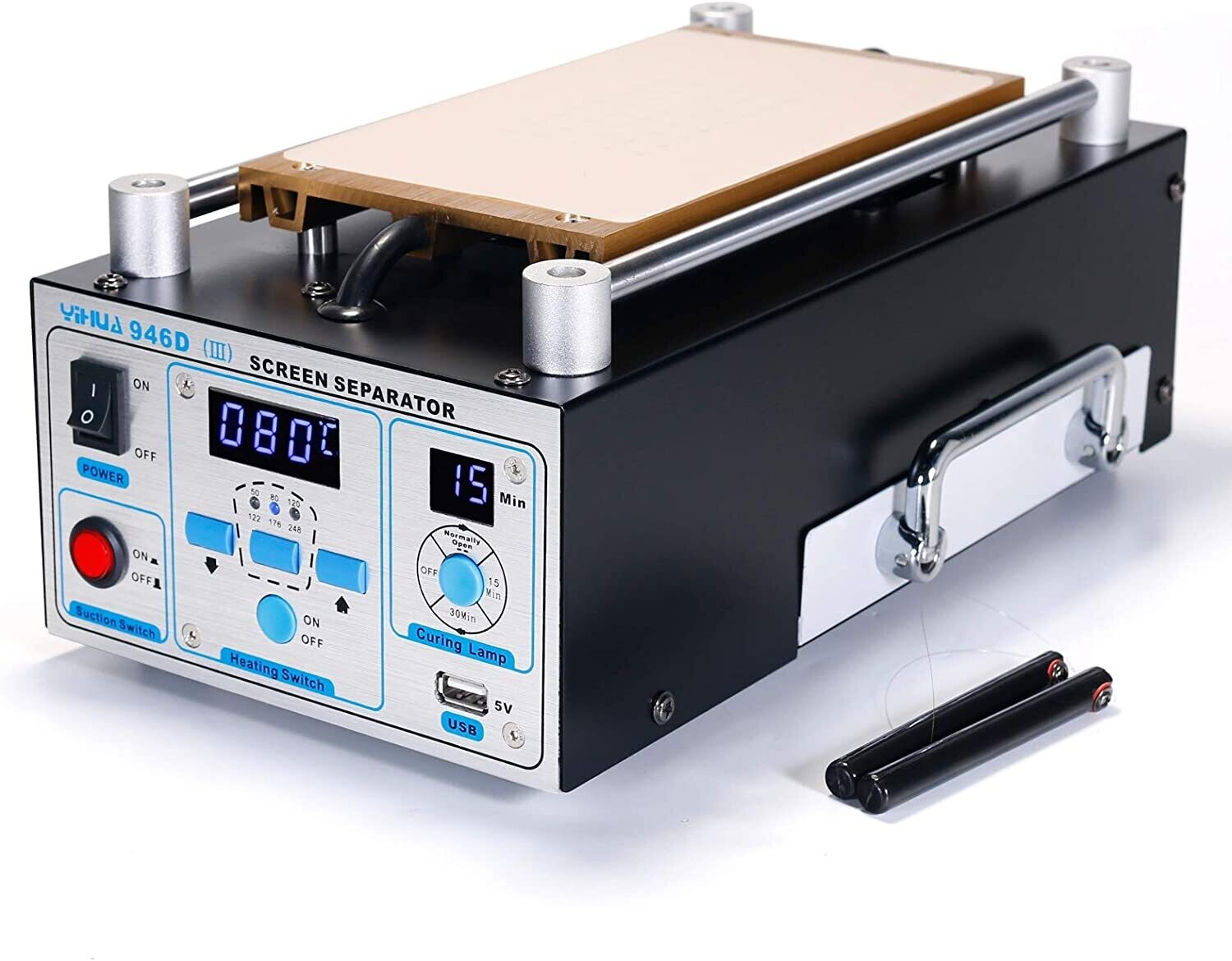 YIHUA 946D-III Séparateur d'écran LCD numérique 5 V 1 A Alimentation USB et lampe de durcissement UV avec pompe à vide intégrée pour téléphones portables et smartphones °F/°C (19,8 cm x 11 cm) ± 0,05)