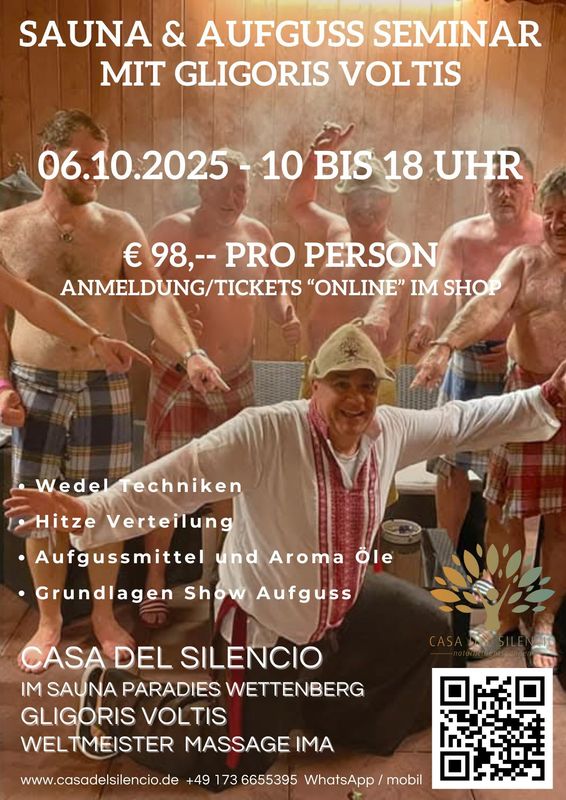 Ticket - Sauna Aufguss Seminar am 06.10.2025 Ticket - Sauna Aufguss Seminar am 06.10.2025