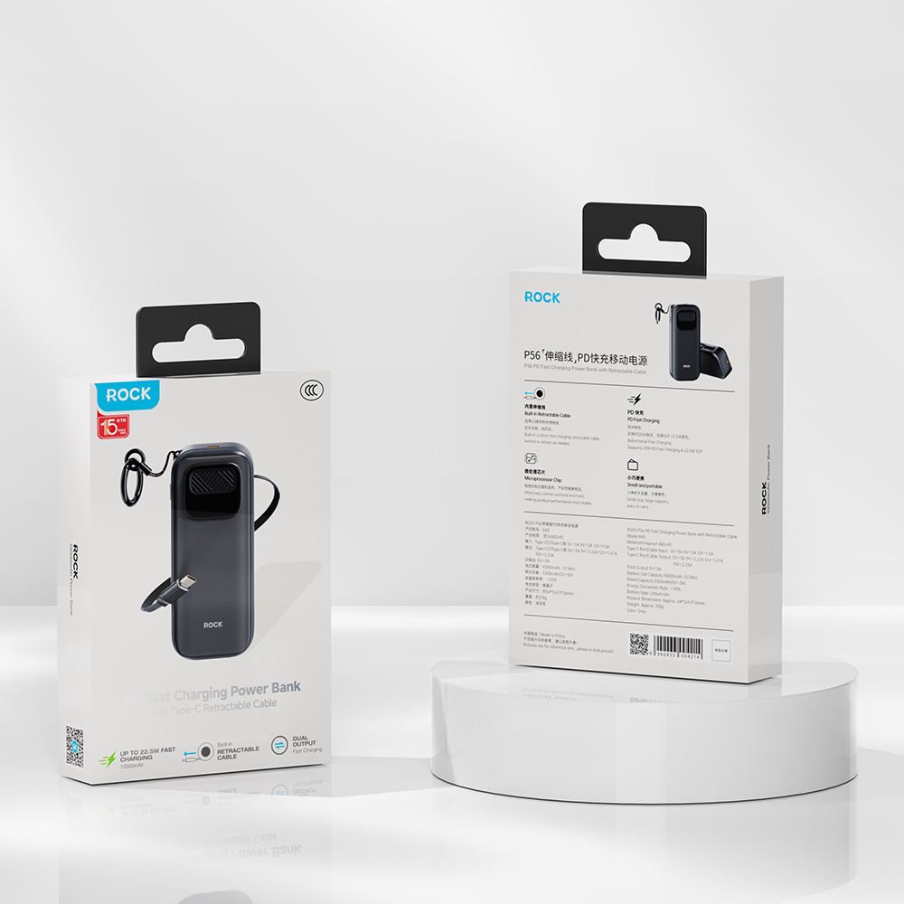ROCK Retractable Cable 10000mAh Fast Charge
