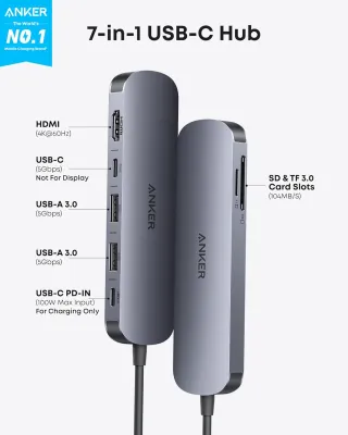 Anker USB-C Hub (7-in-1) – 4K@60Hz , 100W PD Charging &amp; 5Gbps Data