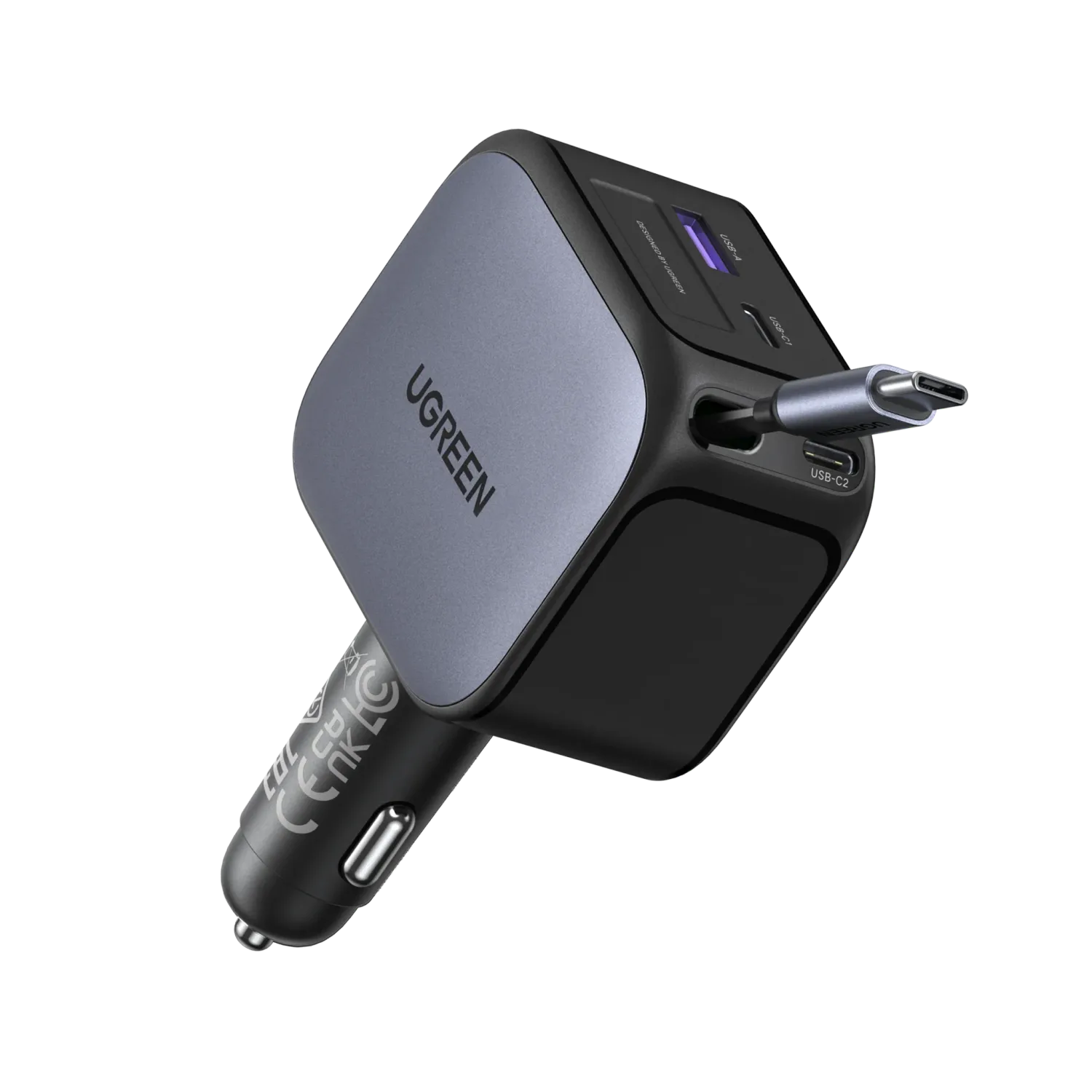 UGREEN Nexode 145W Car Charger with Retractable USB-C Cable