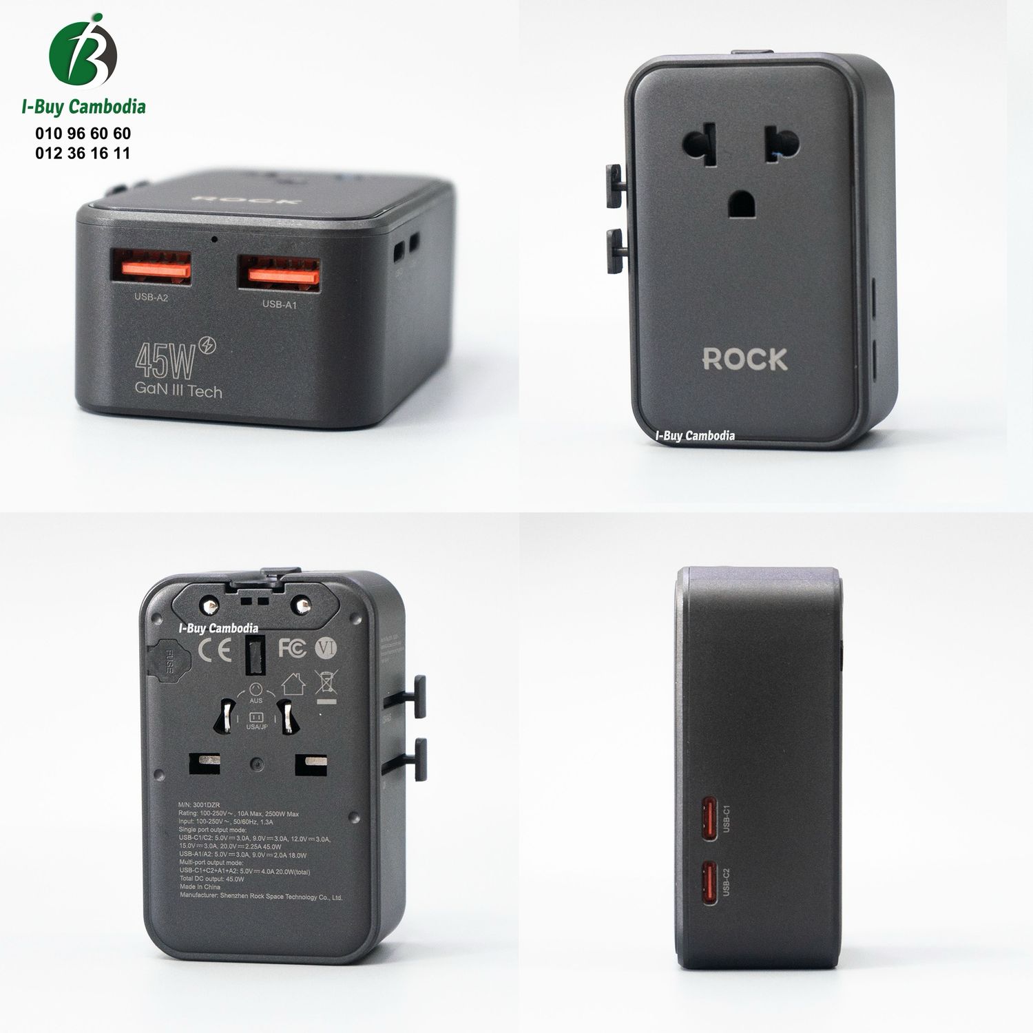 ROCK T25 PD 45W Universal Travel Adapter (2C+2A)