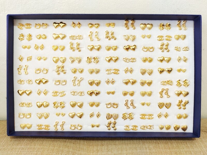 100 Pairs of Class B Bangkok Gold 14k Gold Plated Stud Earrings