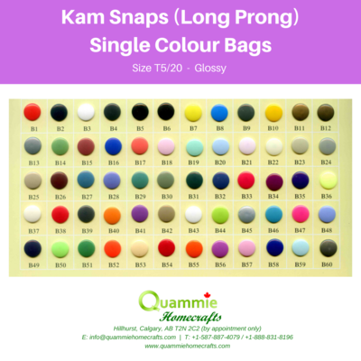 Kam Snaps - Glossy - Size T5 (Size 20) Long Prong - Single Colour