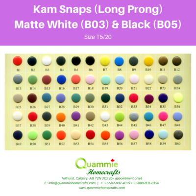 Kam Snaps - Glossy - Size T1 (Size 14) Long Prong - B03 White & B05 Black