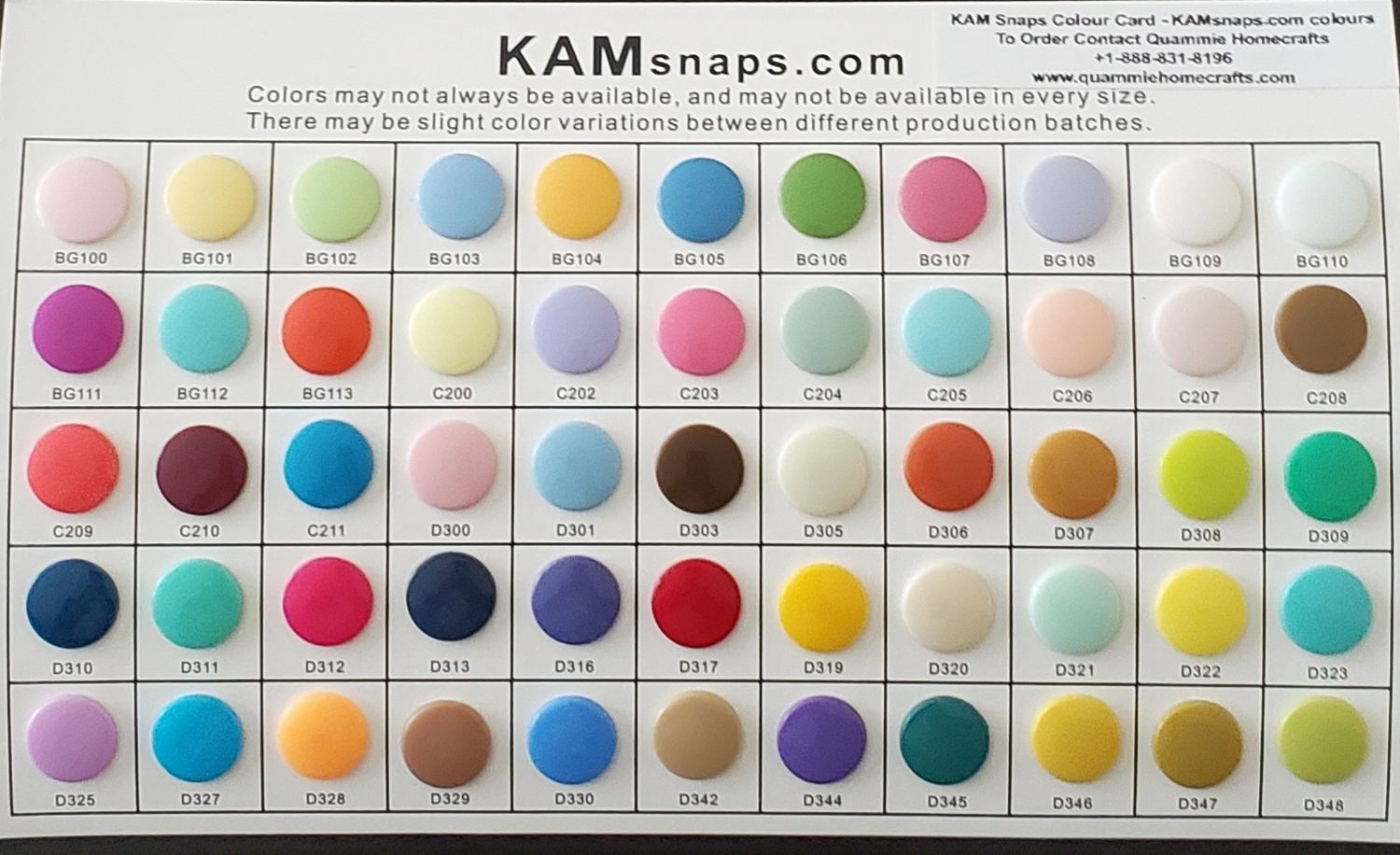 KAM snap colour cards - KAMSnaps.com Custom Colours - Glossy