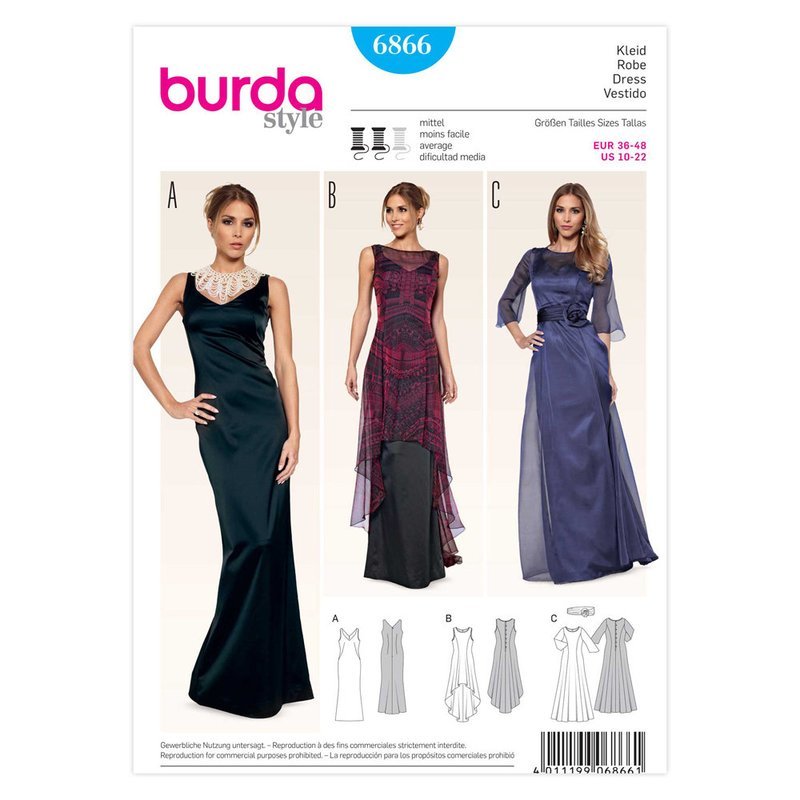 Ladies, Dress (Evening / Formal) - Burda Pattern 6866