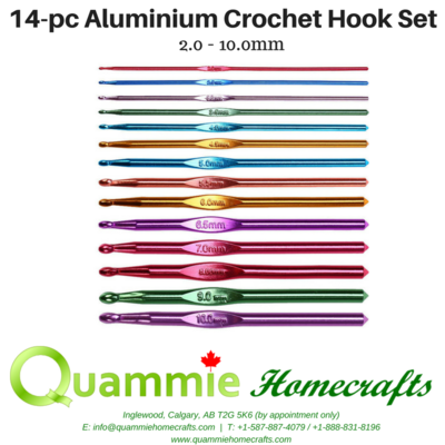 14-pc Aluminium Crochet Hook Set (2.0 - 10.0mm)