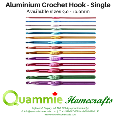 Aluminium Crochet Hook - Single (Sizes 2.0 - 10.0mm)