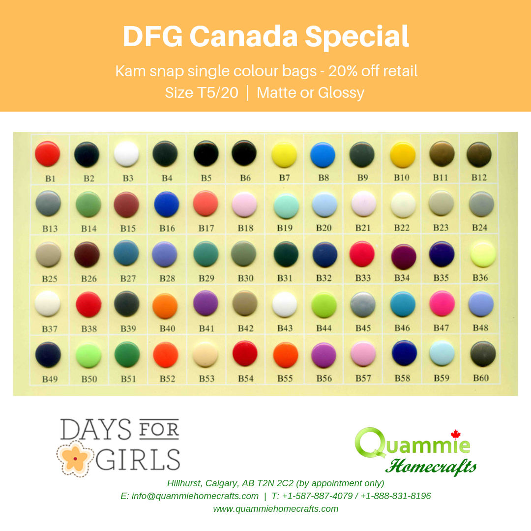 DFG Canada Special - Kam Snaps - Size T5 (Size 20) - Single Colour Bags