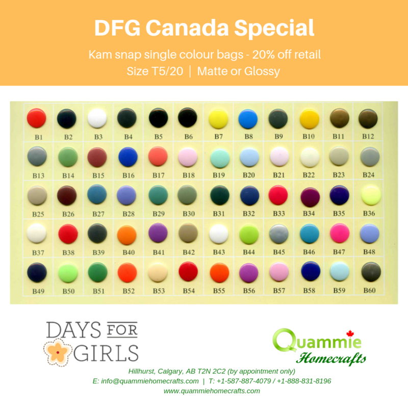 DFG Canada Special - Kam Snaps - Size T5 (Size 20) - Single Colour Bags