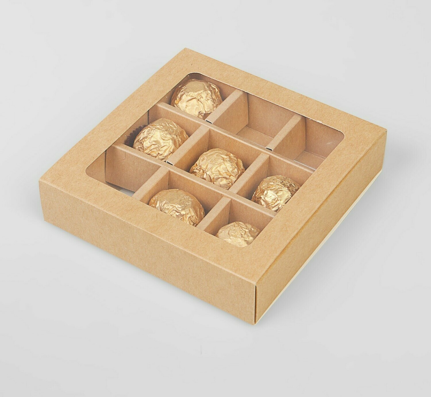 Коробка на 9 конфет крафт 13х13х3см