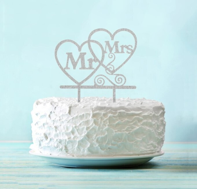 Топпер в торт "Mr&Mrs", цвет серебряный 16х14см