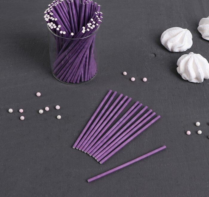 Палочки для кейкпопсов, 100шт, 10×0,2см, фиолетовый