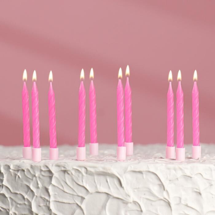 Свечи для торта "Неон", 10шт, розовые, 7см