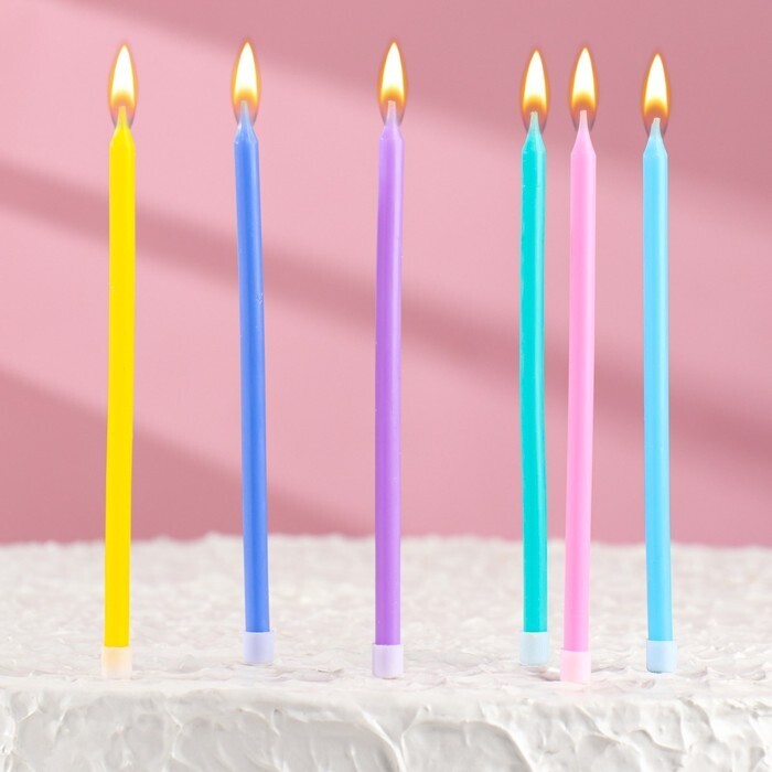 Свечи в торт коктейльные "С днём рождения", 6шт, 12см