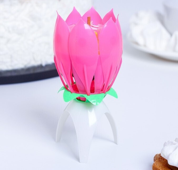 Свеча для торта музыкальная "Тюльпан", розовая, 12×5 см 