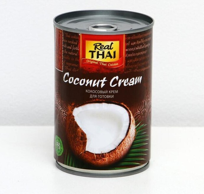 Кокосовый крем  20-22%, 400мл, 95% мякоти, растительные жиры, ж/б "REAL THAI"