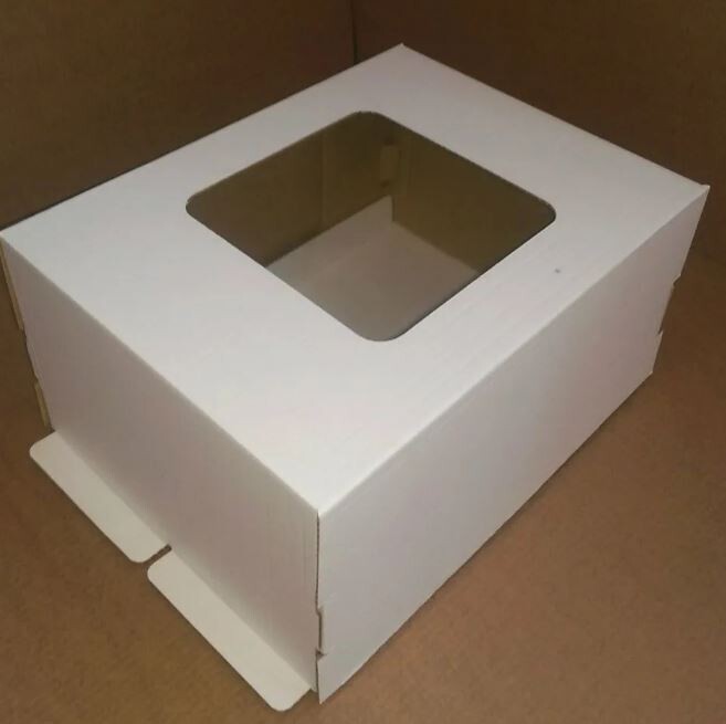 Коробка для торта, 60x40x20см, гофрокартон, белая, с окном