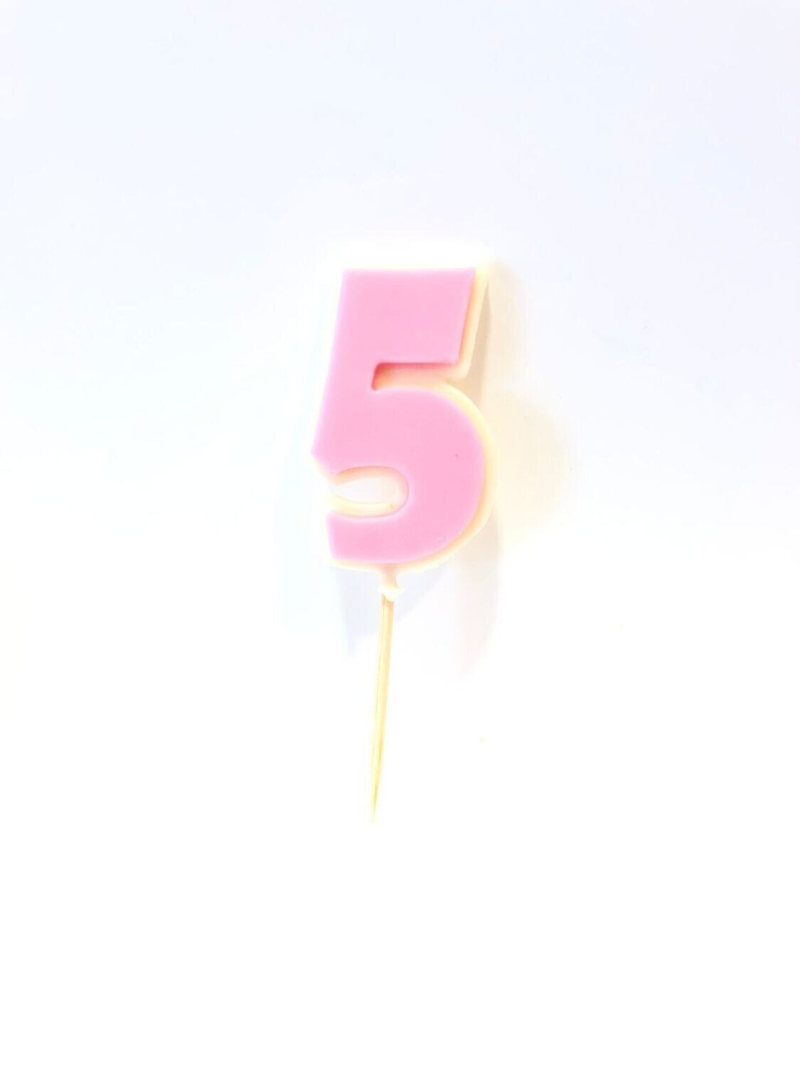 РОЗОВАЯ Цифра "5" из шоколадной глазури на шпажке, высота цифры 4,5 см