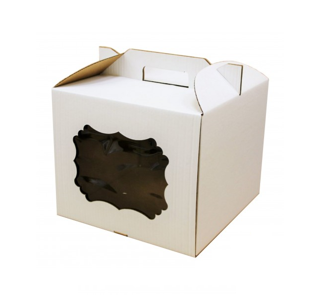 Коробка для торта с ОКНОМ и РУЧКАМИ 30х30х25см 