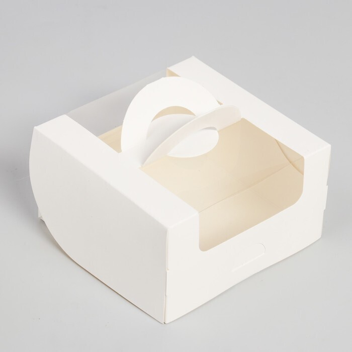 Коробка под бенто-торт с окном, белая, 14 х 14 х 8 см 