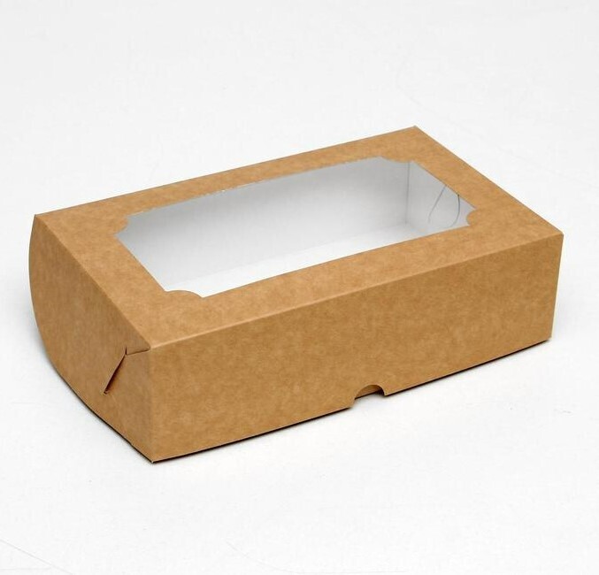 Кондитерская складная коробка под зефир ,крафт, 25 х 15 х 7 см