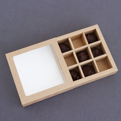 Коробка с обечайкой с окном "под 9 конфет", крафт