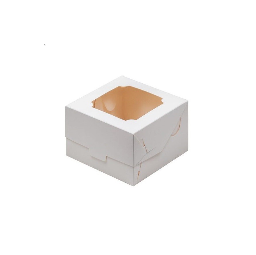 Коробка для бенто торта, 120x120x80мм, мелованный картон, белая, с окном
