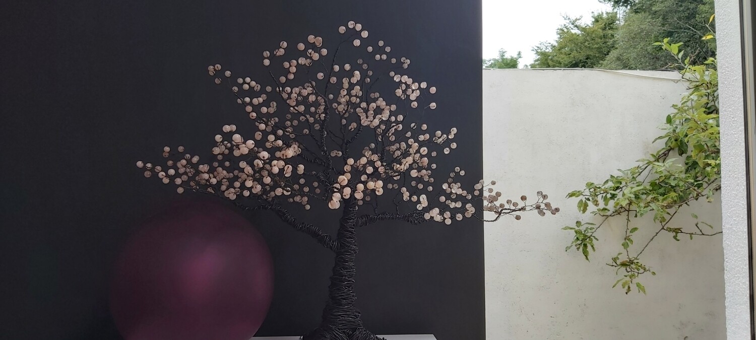 Black Iron Wire Tree with Rose Quartz beads