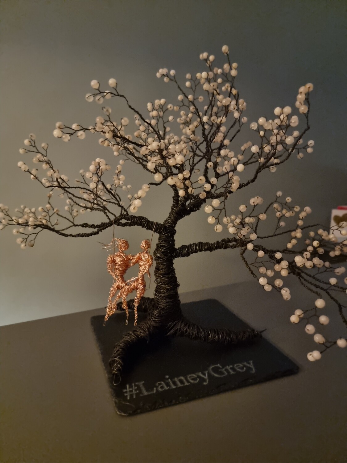 Black Iron wire "Lover's Tree" with Rose Quartz beads