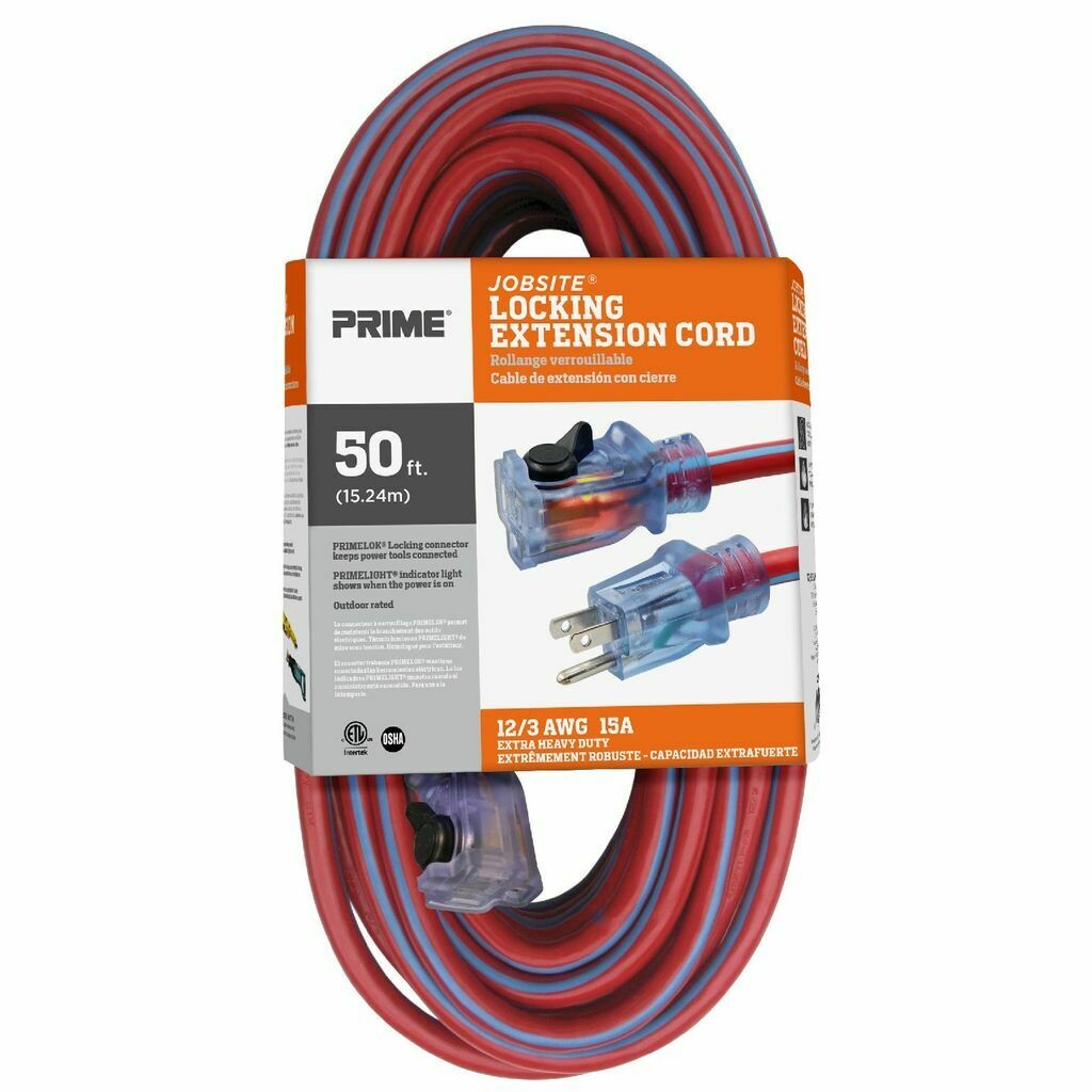 Outdoor Extension Cord
w/Locking & Lighted Connector 50ft 12/3 SJTW Red/Blue Jobsite®
