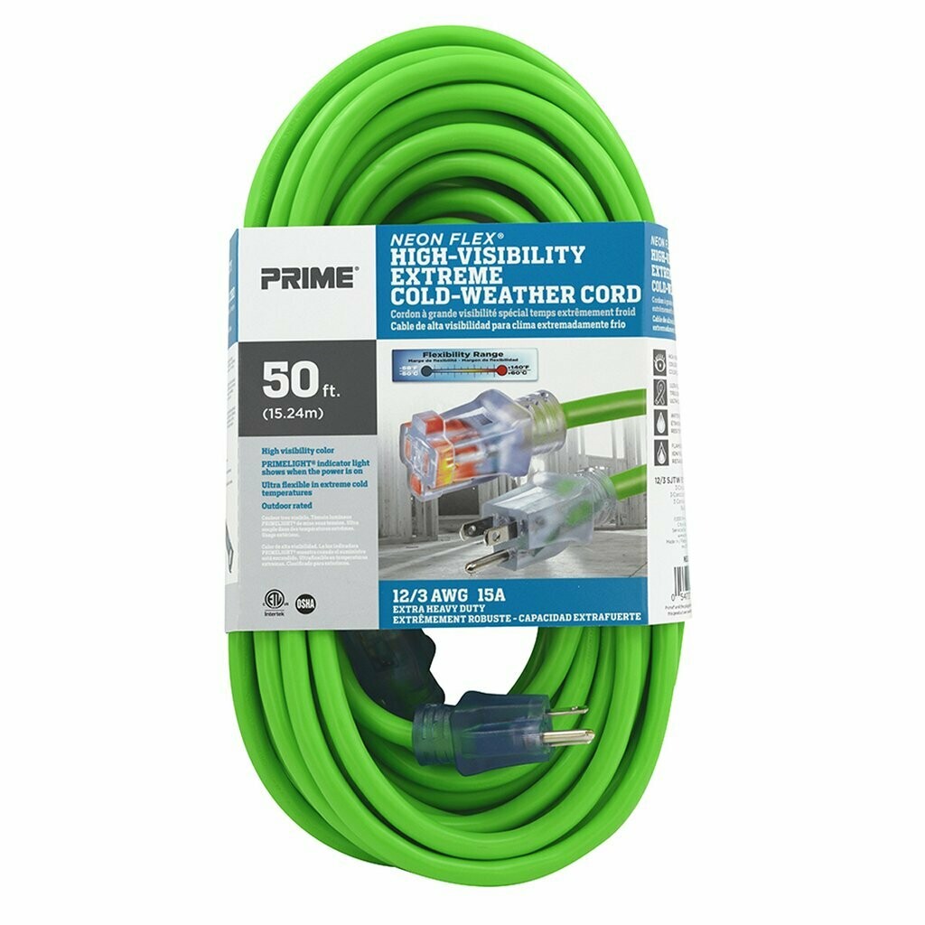 High Visibility
Outdoor Extension Cord 50ft 12/3 SJTW -50°C Neon Flex®