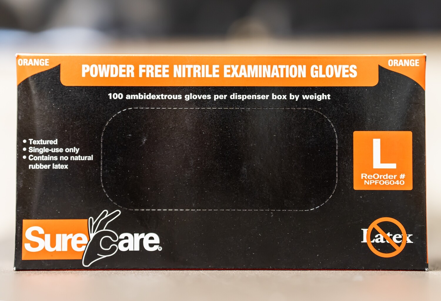 Nitrile Gloves, Orange, 6mill, textured by Sure Care LARGE