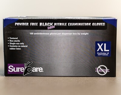 Nitrile Gloves, Black, 6mill, textured XL by Sure Care