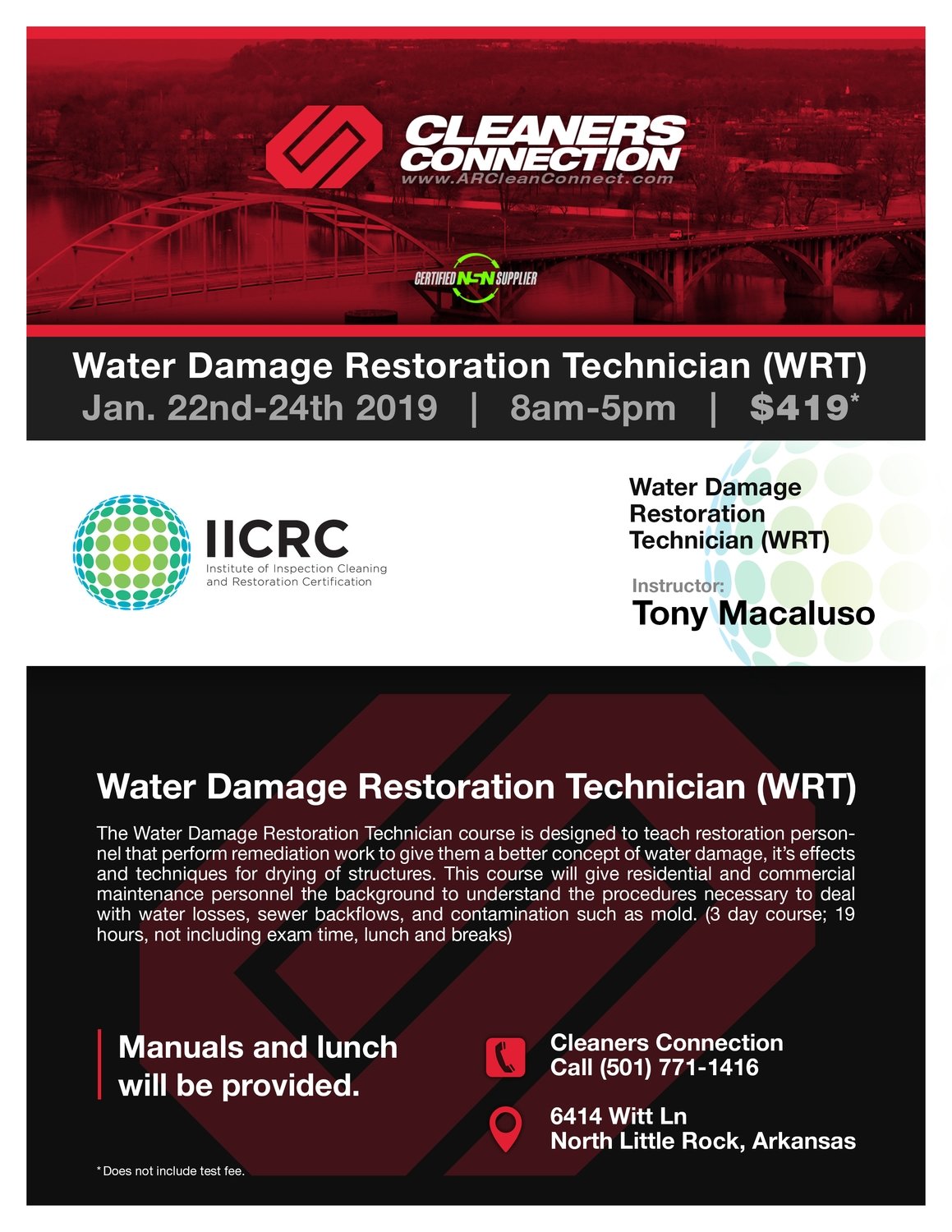 ~ SOLD OUT ~ WATER DAMAGE RESTORATION TECHNICIAN CLASS 1/22/19 ~ 1/24/19
